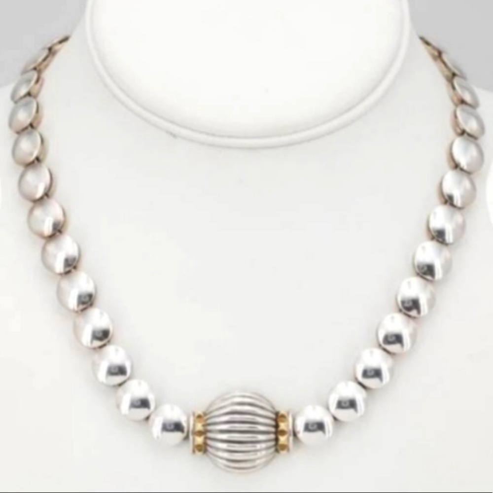 Vintage Lagos Caviar RARE .925 Sterling Silver & 18K Gold Articulating Necklace